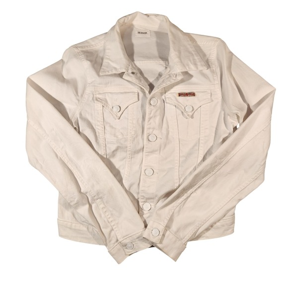 Hudson's Bay Company Jackets & Blazers - Hudson Jacket Womens Small White Denim Trucker Button Front Union Jack Patch